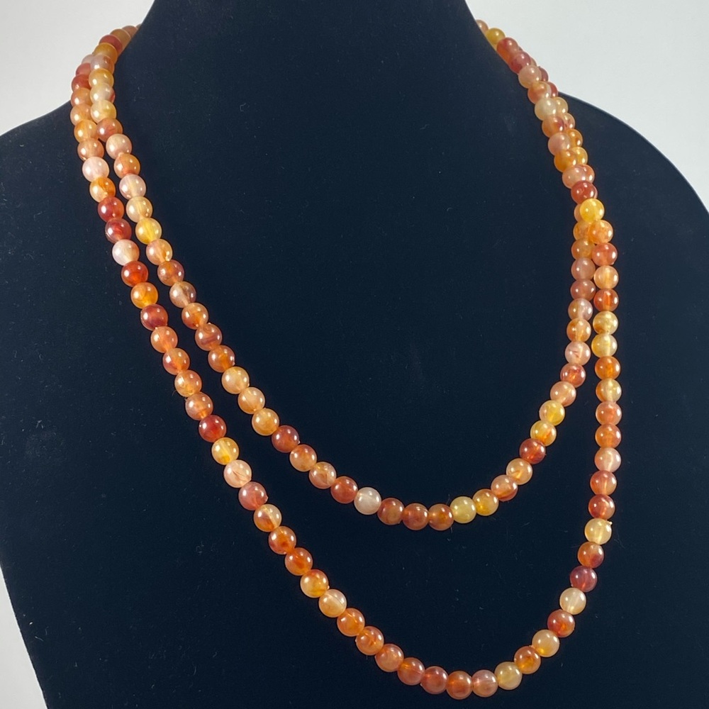 Necklace - Orange Long Single Strand of Beads - Picture 2 of 6